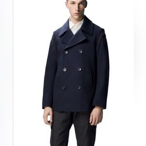 Jun Takahashi X Uniqlo Undercover Double Breasted Coat Blue Wool Blend XS